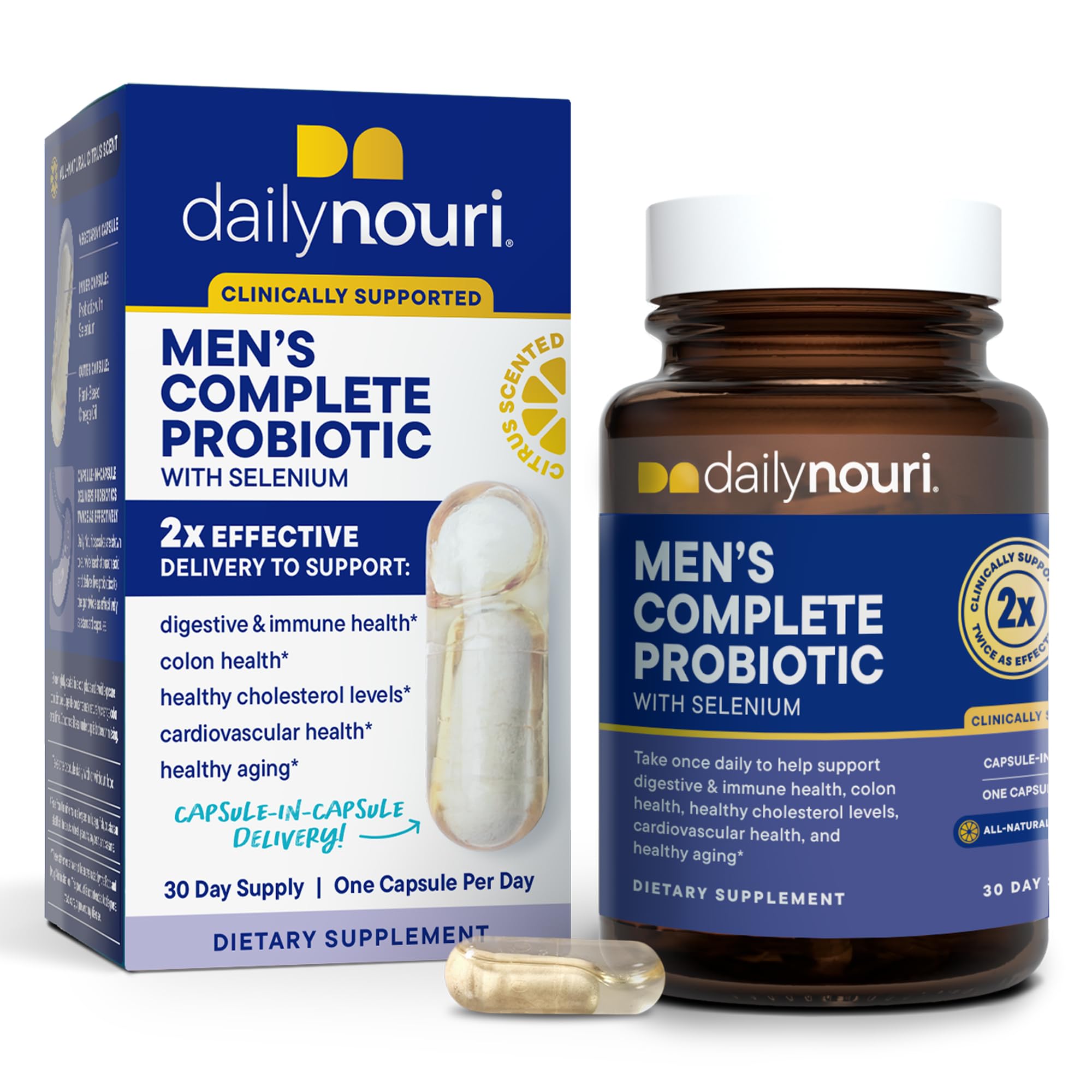 Daily Nouri Probióticos para Hombres: botella visible con posible apoyo digestivo diario.