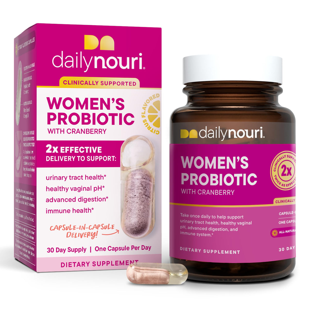 Daily Nouri Probióticos para Mujeres en botella, apoyo diario a la salud vaginal