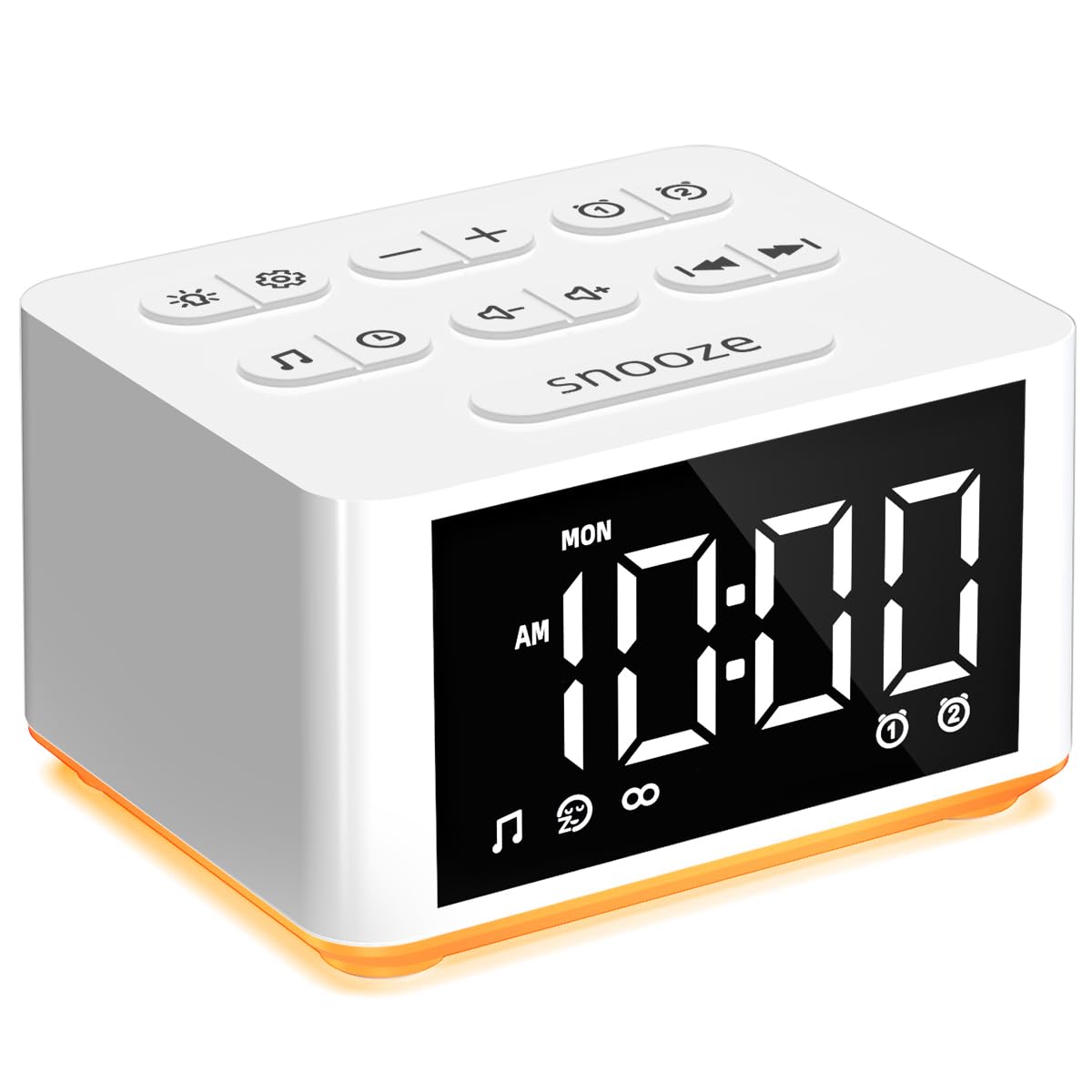 DailyBody Sound Machine con alarma doble y luz nocturna para despertar suave.