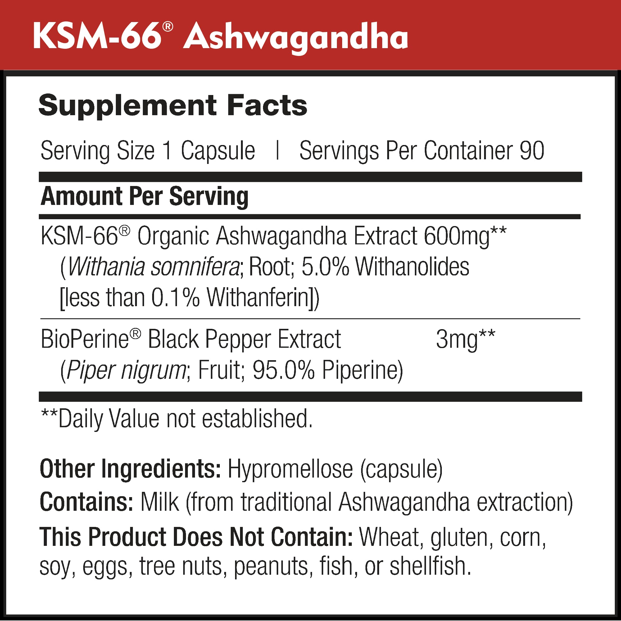 DailyNutra KSM-66 Ashwagandha, etiqueta con 5% de withanolides y origen orgánico.