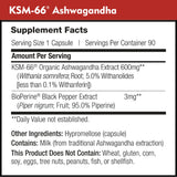 DailyNutra KSM-66 Ashwagandha, etiqueta con 5% de withanolides y origen orgánico.