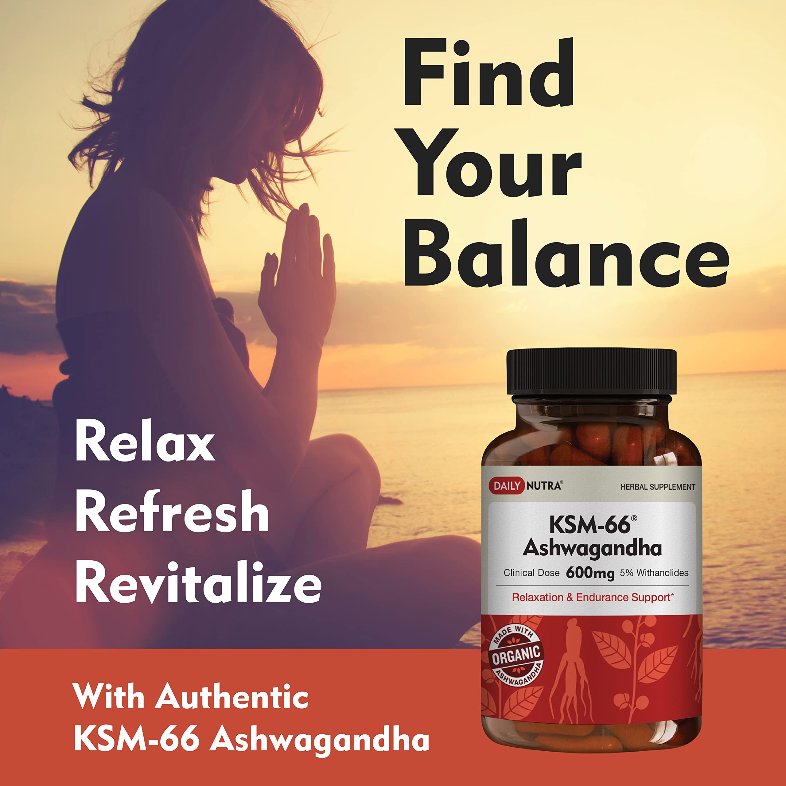 DailyNutra KSM-66 Ashwagandha, cápsulas para enfoque y energía sostenida.
