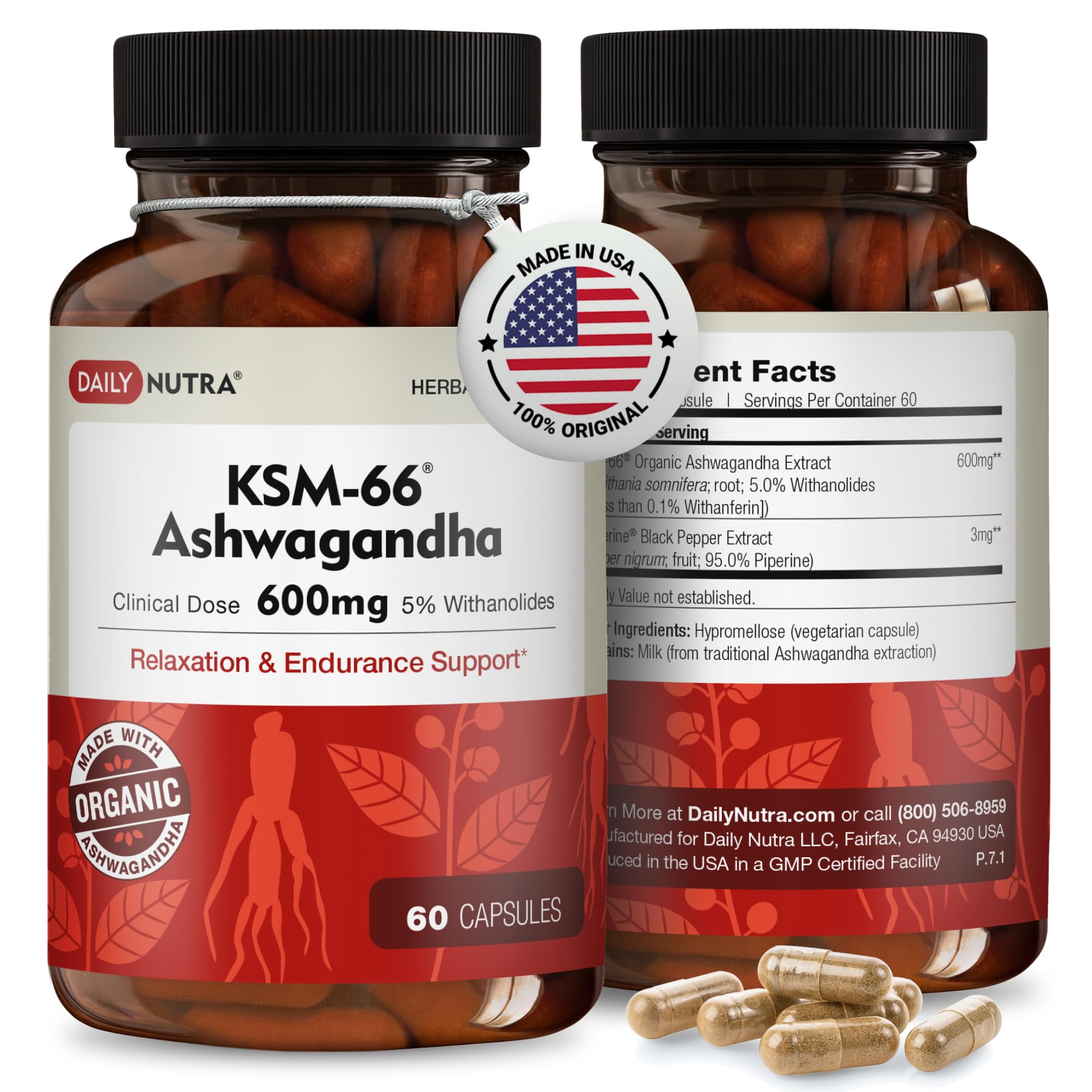 DailyNutra KSM-66 Ashwagandha en cápsulas para energía sostenible.