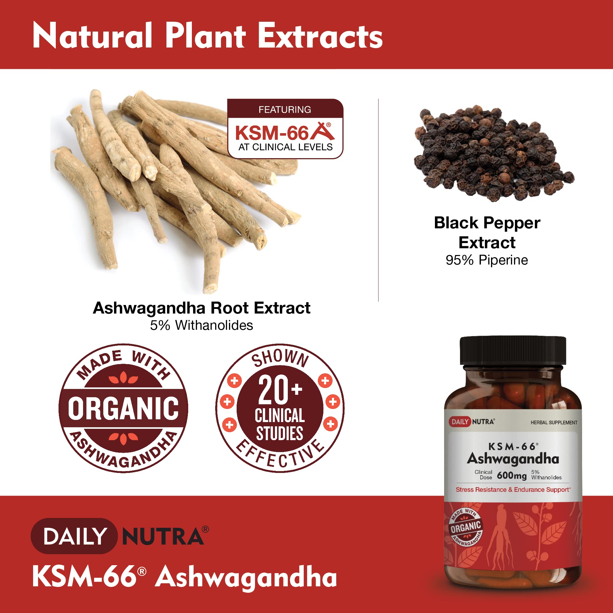 DailyNutra KSM-66 Ashwagandha, etiqueta legible con datos de dosis.
