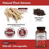 DailyNutra KSM-66 Ashwagandha, etiqueta legible con datos de dosis.