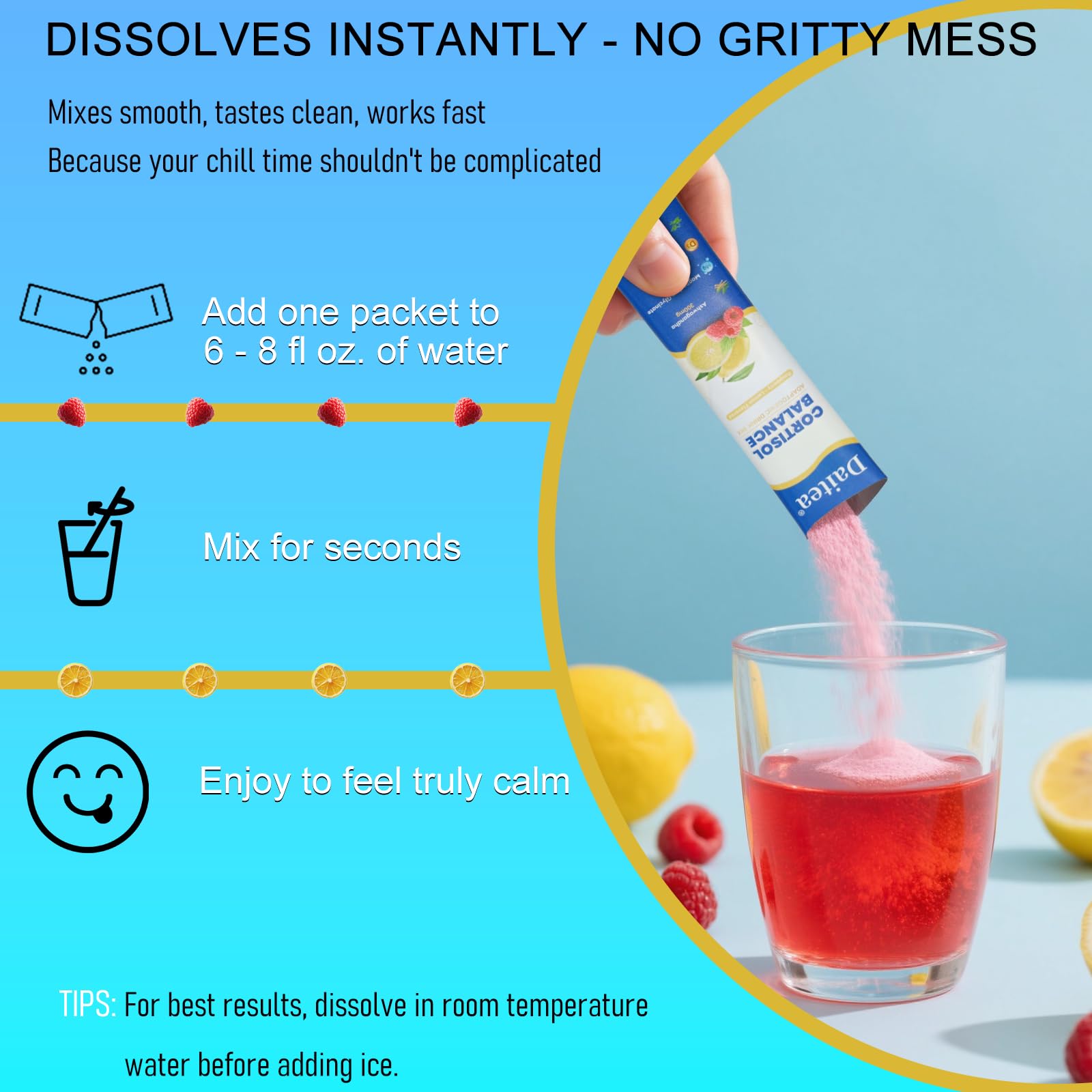 Daitea Cortisol Calm, disolución suave frambuesa limón