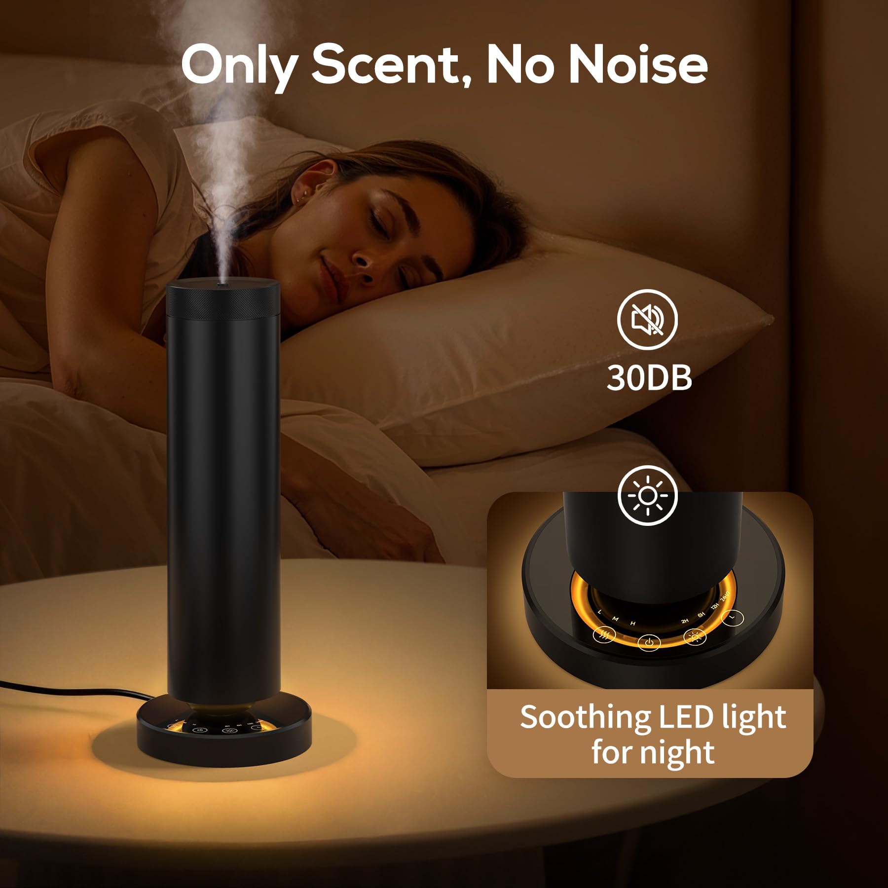 Dakomoda difusor con luz nocturna suave y funcionamiento silencioso