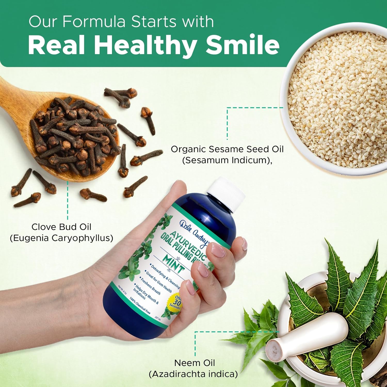 Dale Audrey aceite ayurveda con menta, botella con aroma herbal suave