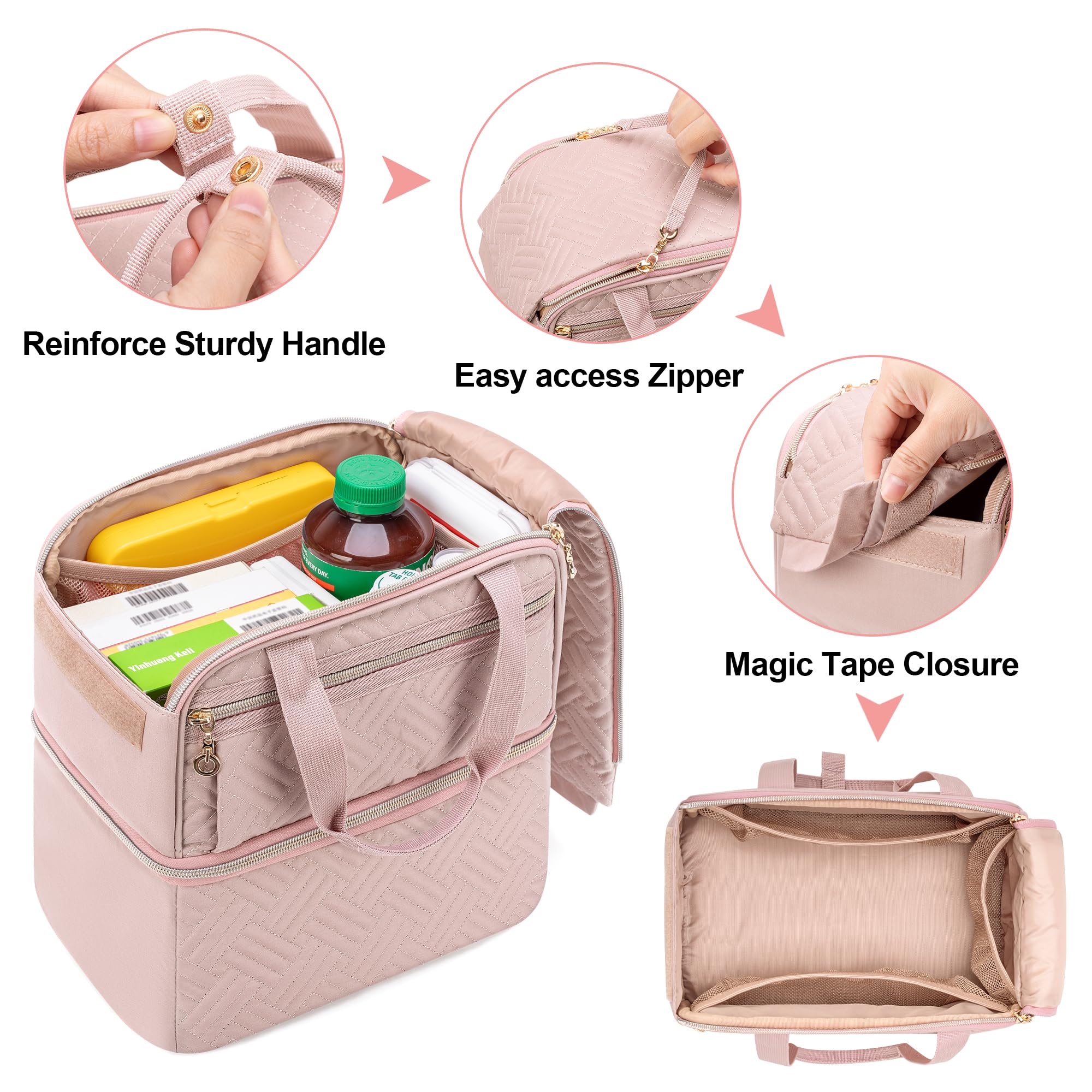 Damero bolsa de medicamentos para viaje, color rosado Misty Rose, fácil de transportar.