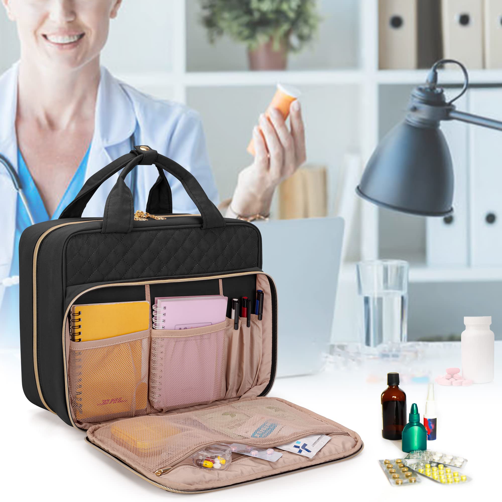 Damero mango superior para transporte cómodo de medicinas