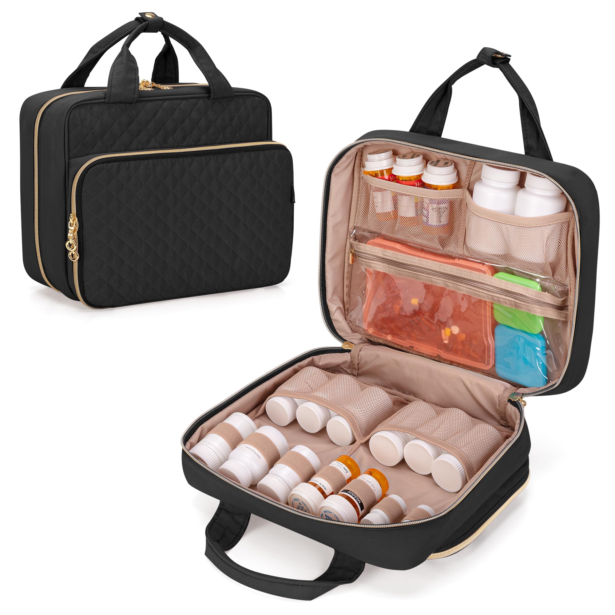 Damero organizador de botellas de píldoras para viajar con comodidad