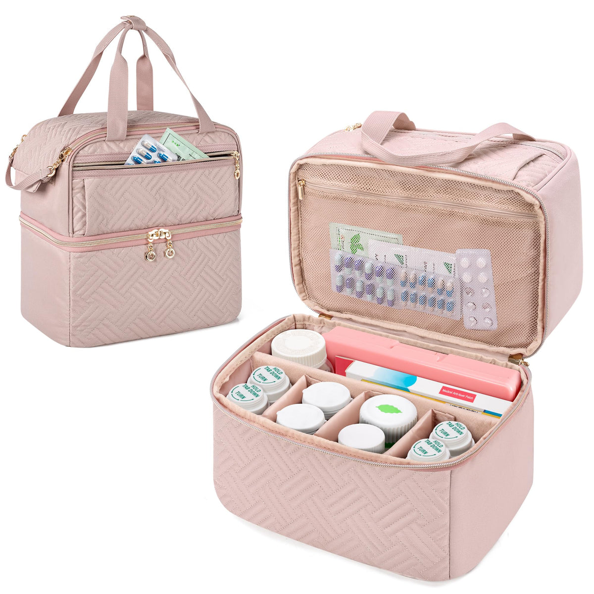 Damero organizador de frascos con doble capa, ideal para viajes.