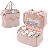 Damero organizador de frascos con doble capa, ideal para viajes.