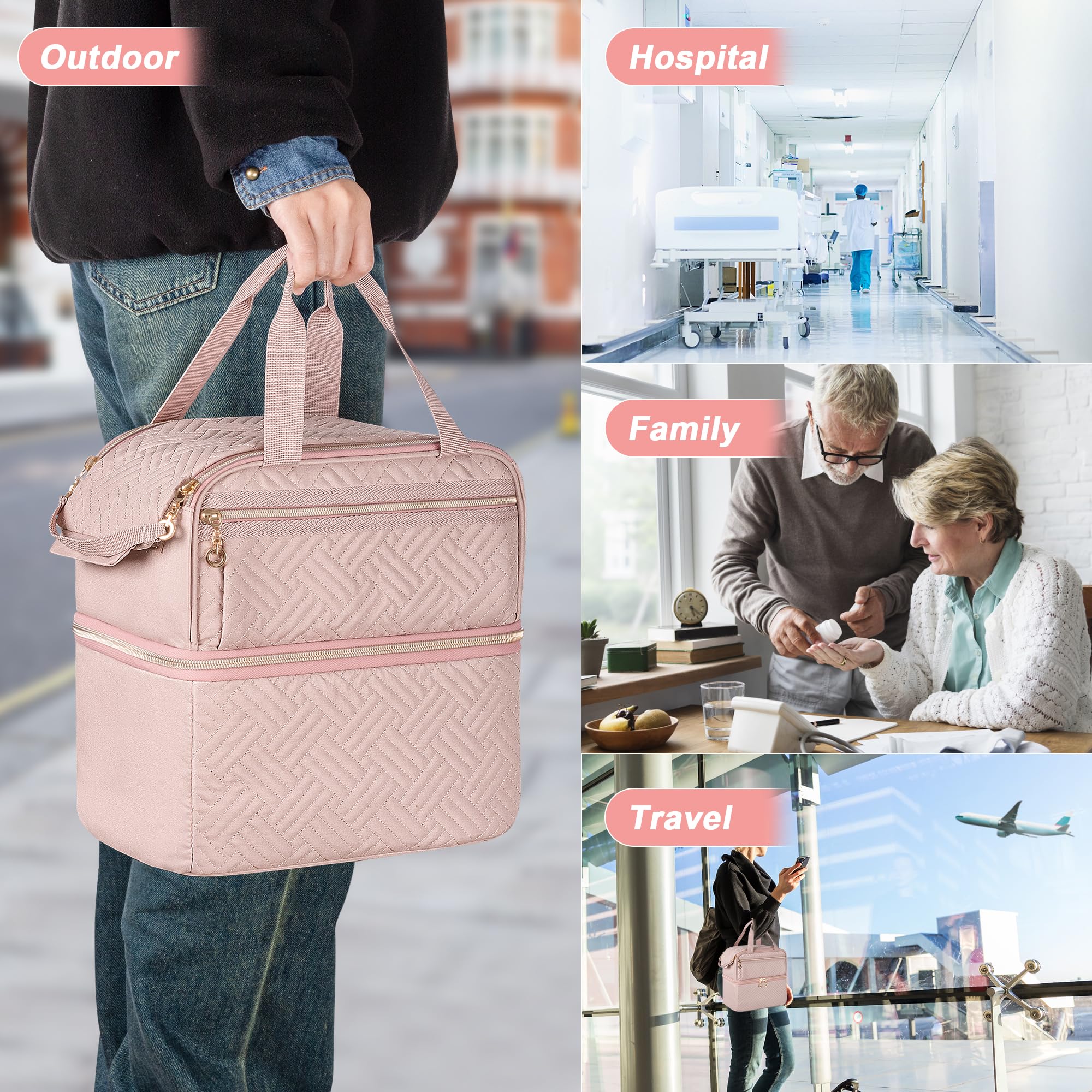 Damero organizador portátil para pastillas semanales y accesorios médicos.