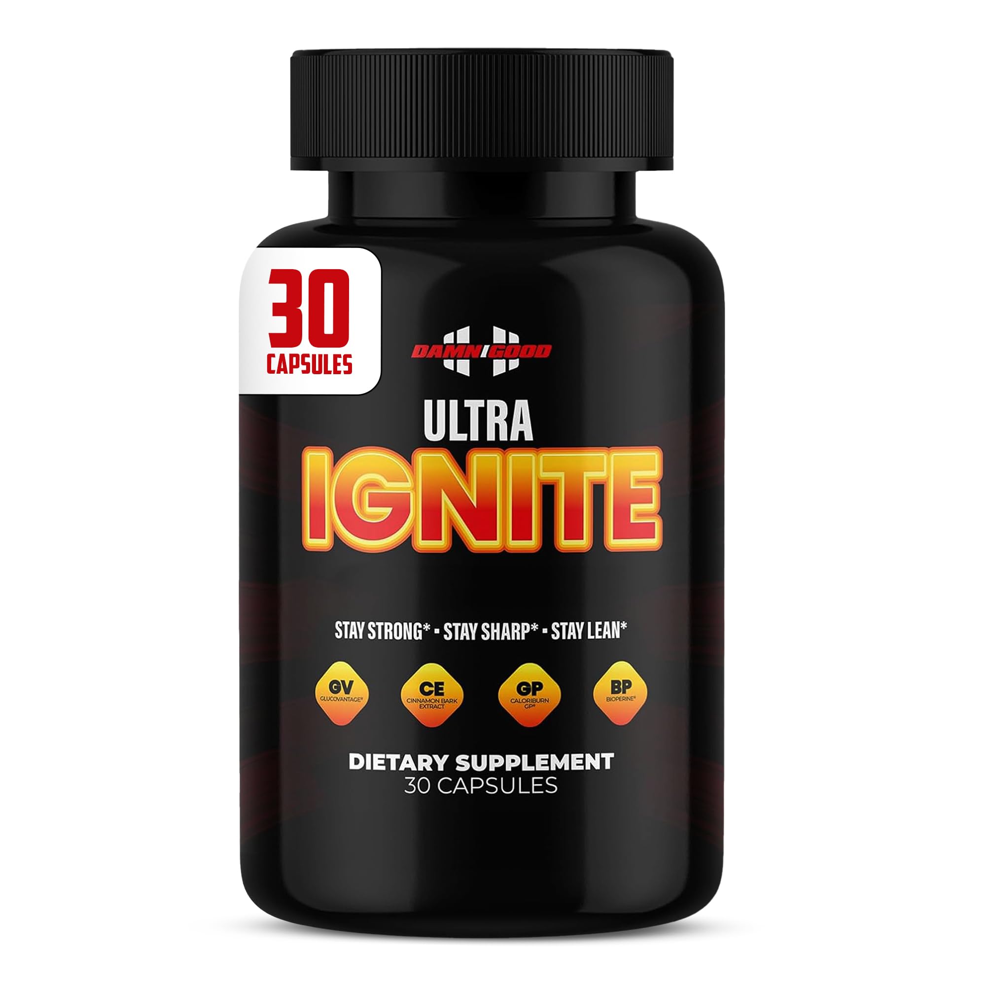 DAMN GOOD Ultra Ignite: botella visible para energía diaria y enfoque sostenido.
