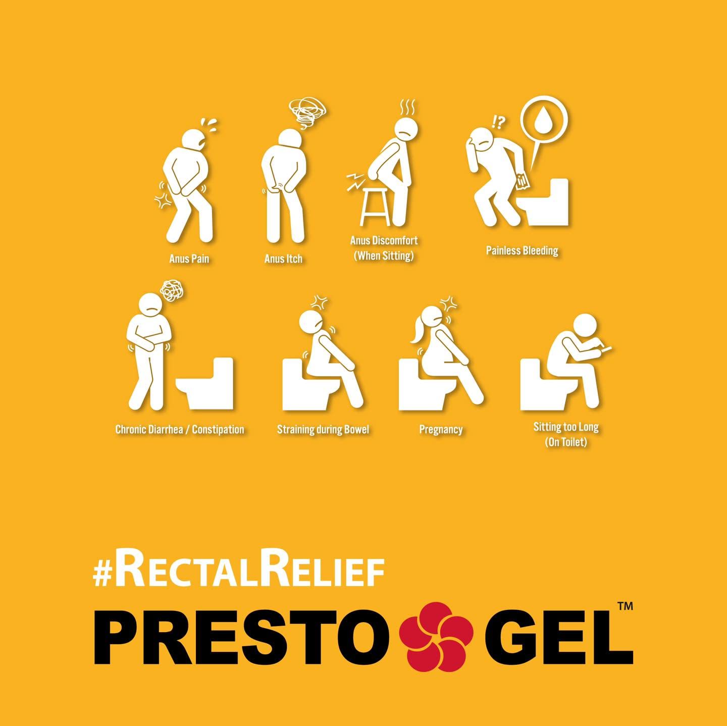 Presto Gel: supositorios rectales individuales para alivio cómodo.