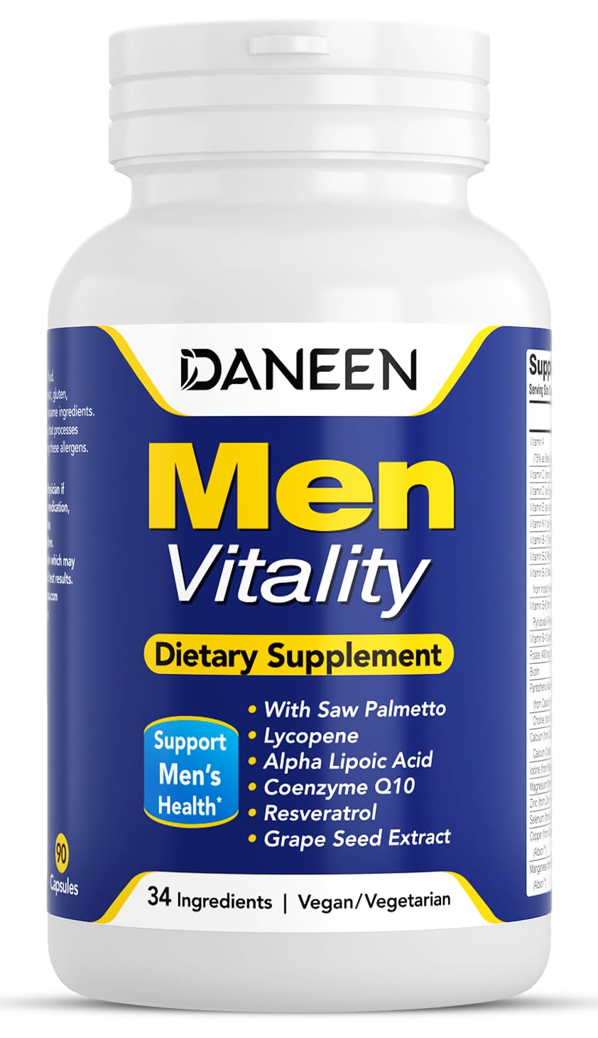 DANEEN Daily Multivitamin para hombres, botella con cápsulas para energía diaria.