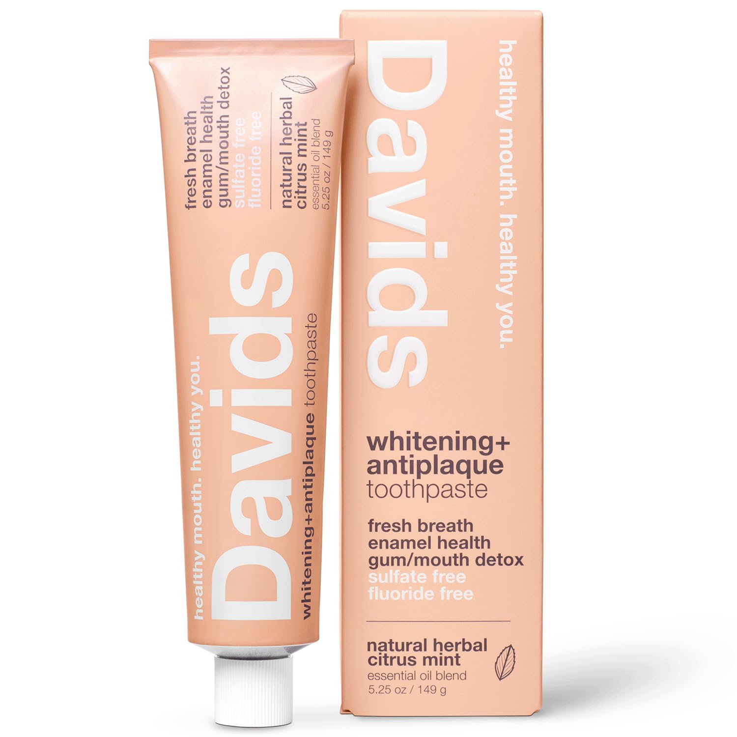 Davids crema dental sin fluoruro en envase frontal para uso diario.