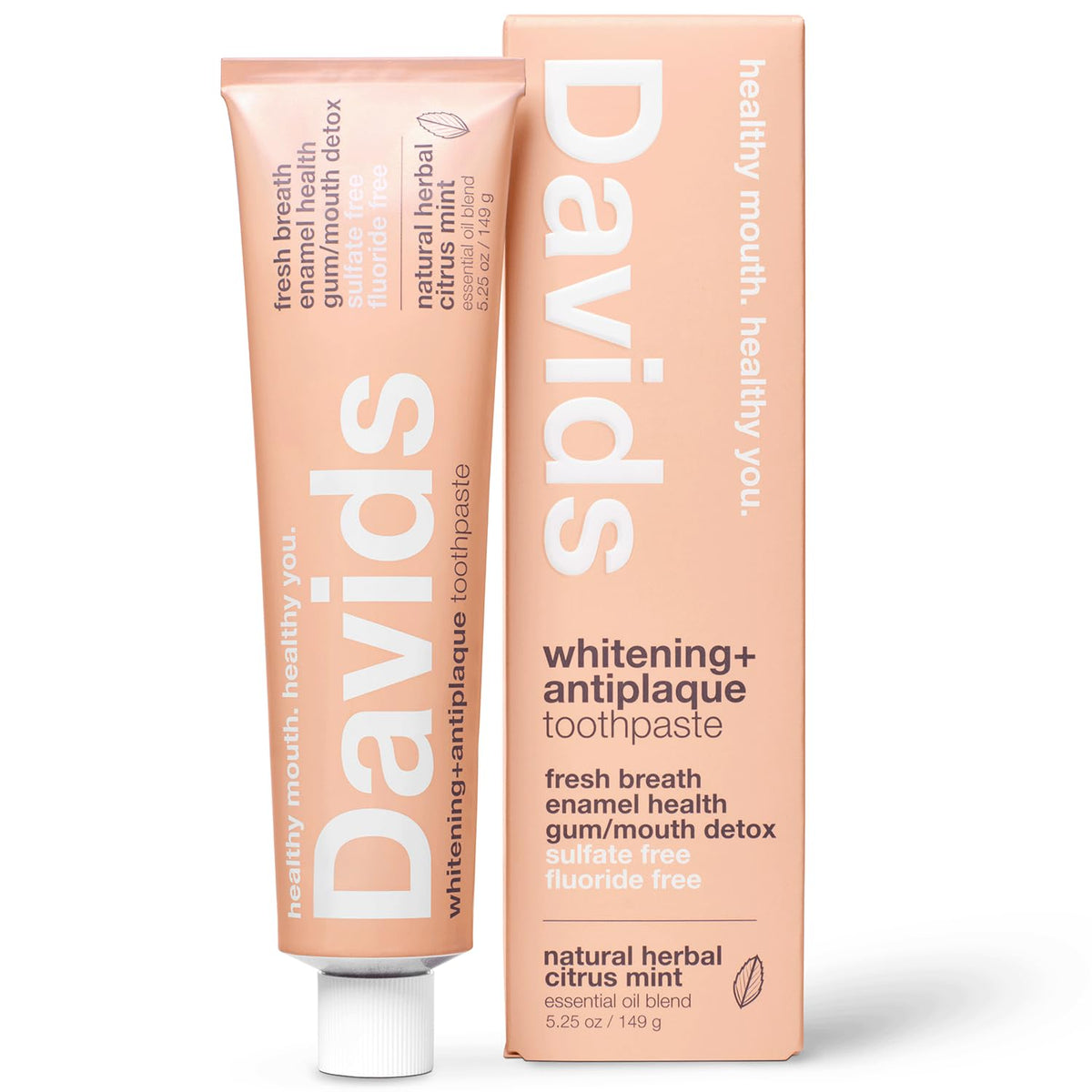 Davids crema dental sin fluoruro en envase frontal para uso diario.