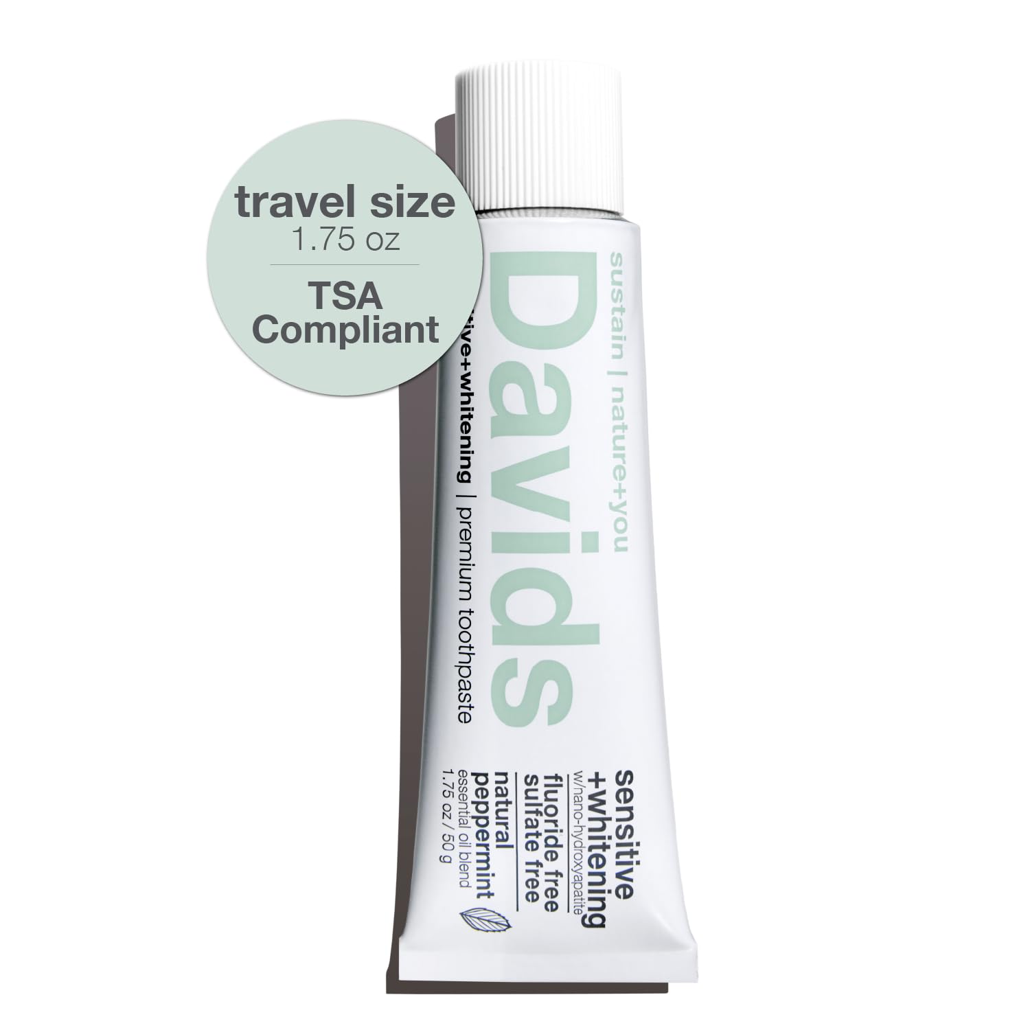 Davids Hydroxi pasta dental, tubo de viaje, blanqueamiento suave y sin fluoruro.