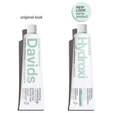 Davids Hydroxi, primer plano del tubo, remineralización suave y limpieza diaria.
