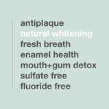 Ingredientes naturales y veganos, sin SLS ni fluoruro.