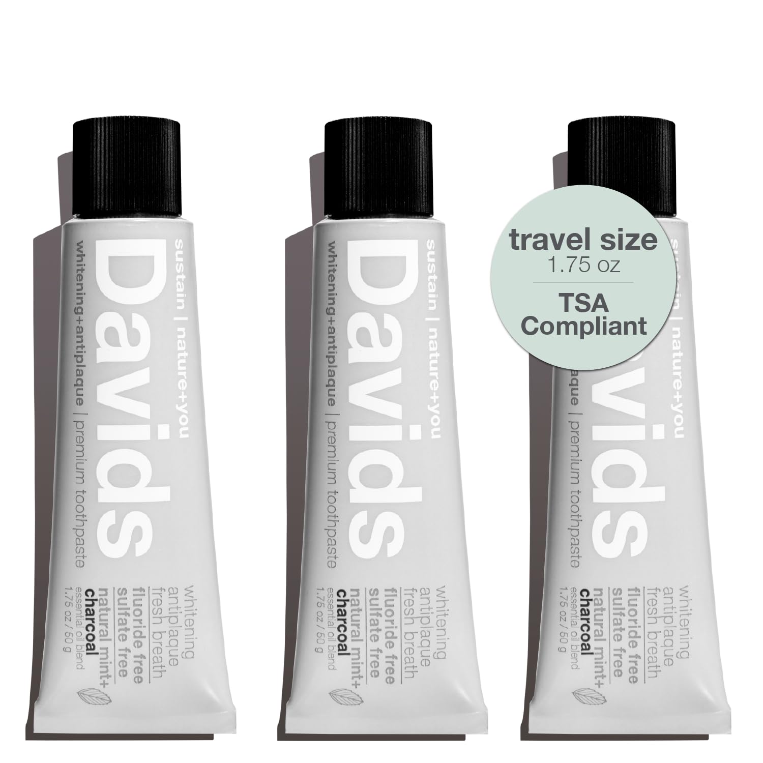 Davids pasta dientes con carbón activado para blanqueamiento en viaje