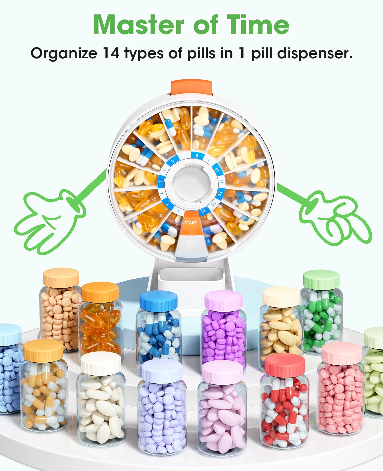Daviky Dispensador de pastillas diario, 14 compartimentos para planificación de dosis.