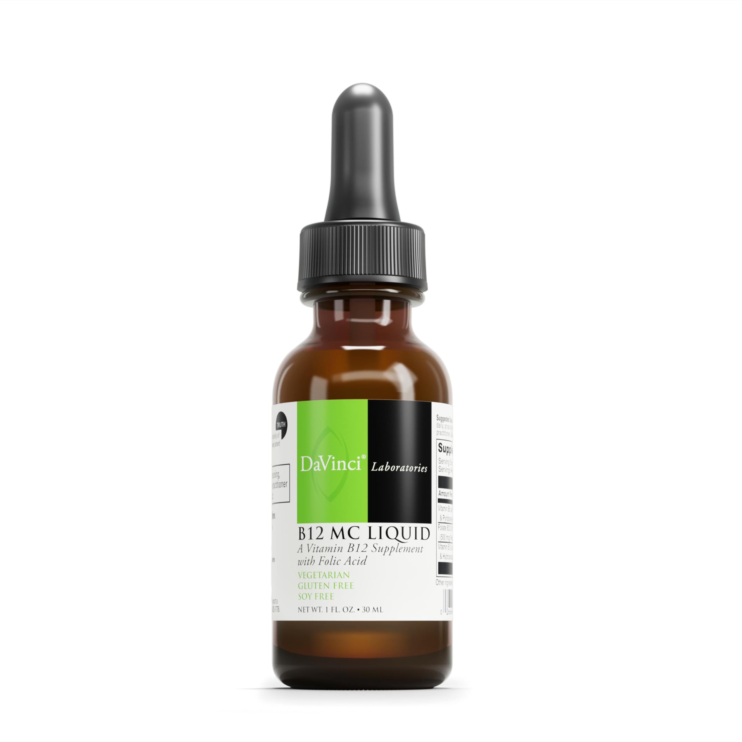 DaVinci Labs B12 MC Liquid en botella aporta energía y salud cardiovascular.