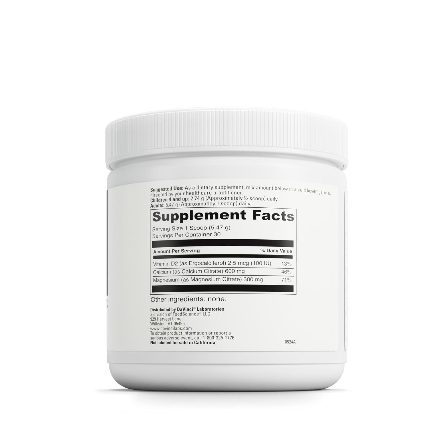 DAVINCI Cal-Mag Citrate se disuelve en agua fría sin sabor