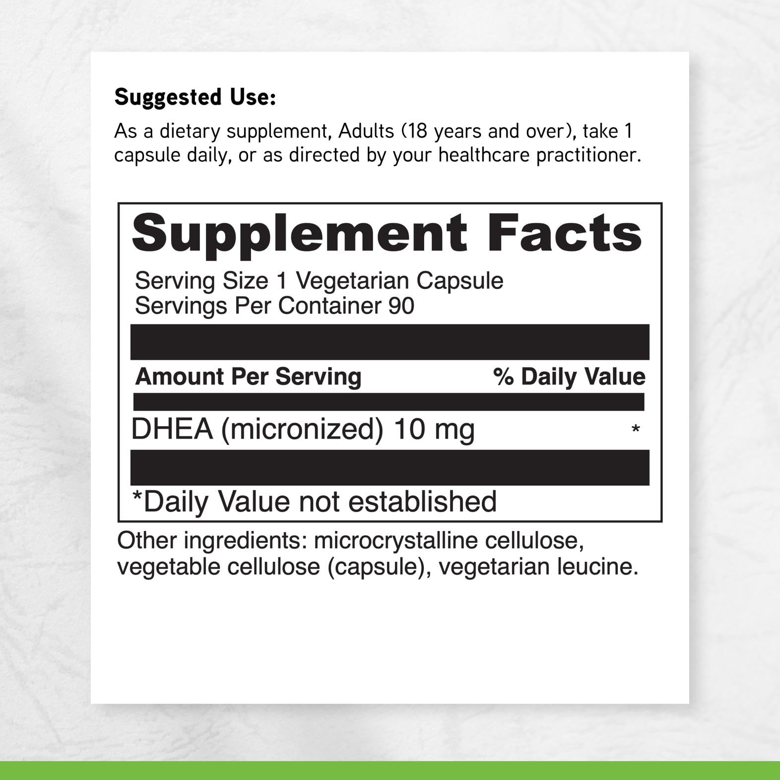 DAVINCI DHEA 10 mg ingredientes: fórmula micronizada para absorción rápida.