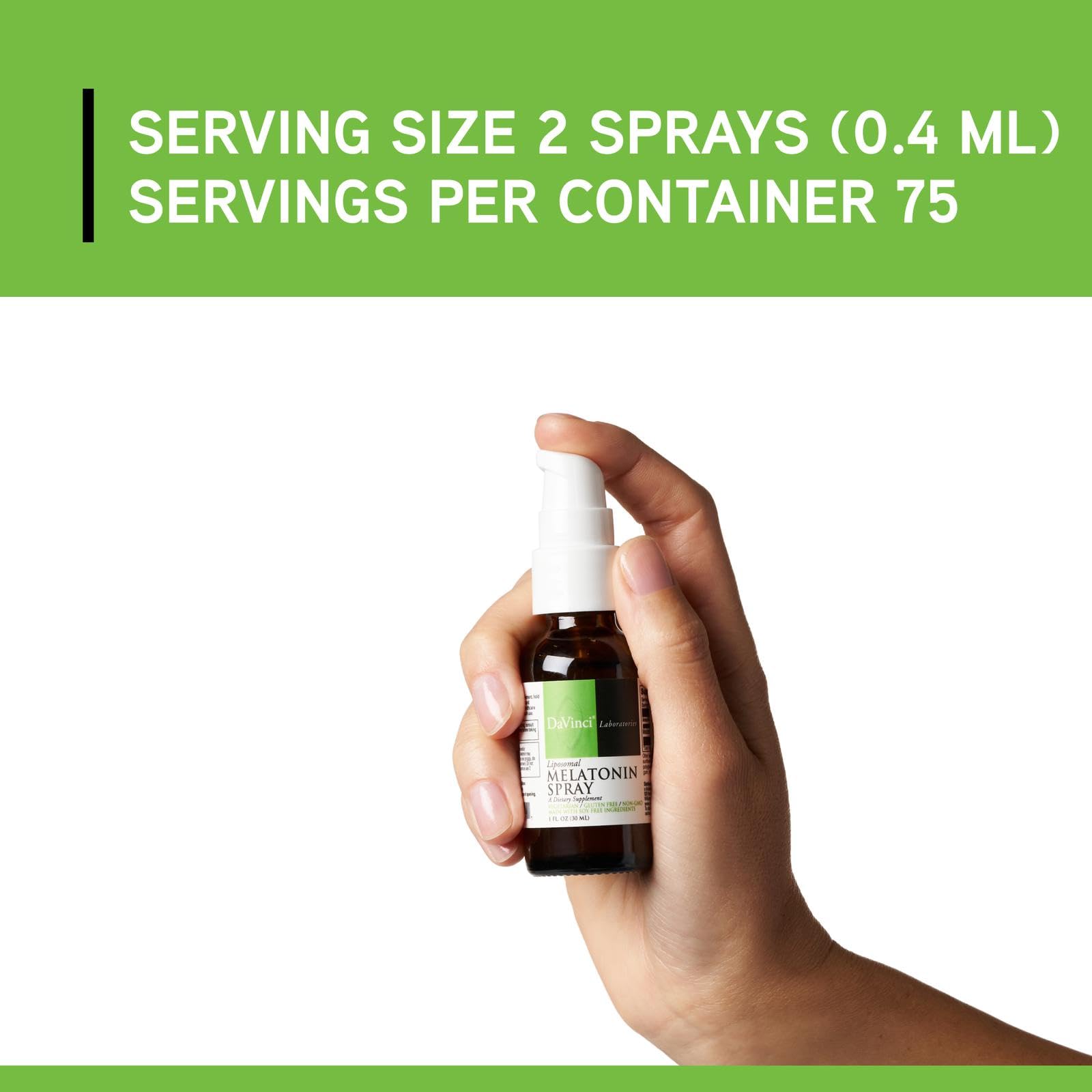 Envase de 30 mL de Melatonina Liposomal Davinci para uso nocturno
