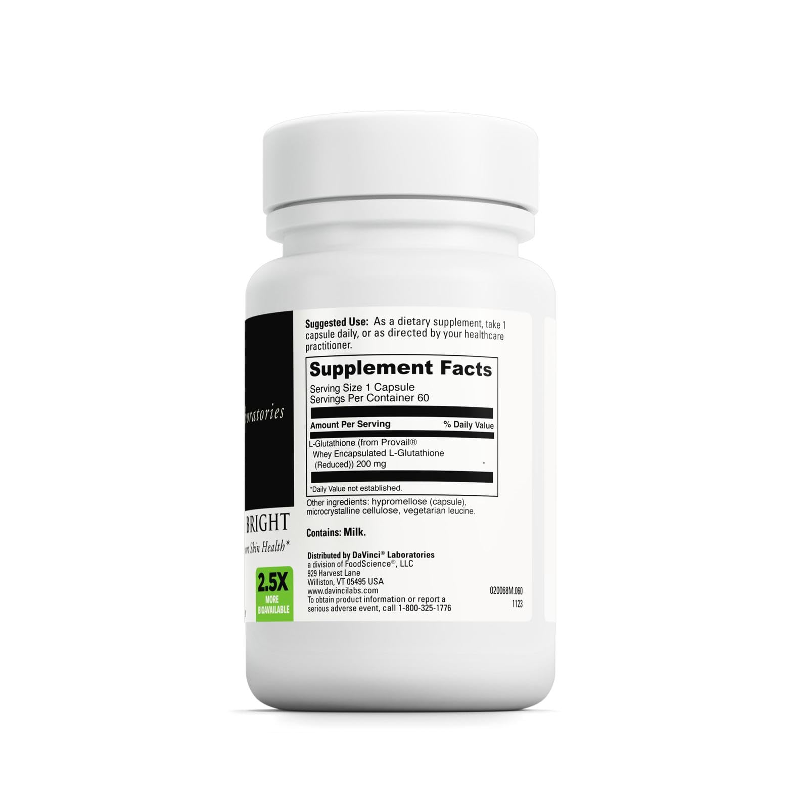 Davinci Glutathione Bright, envase externo con diseño elegante para la piel.