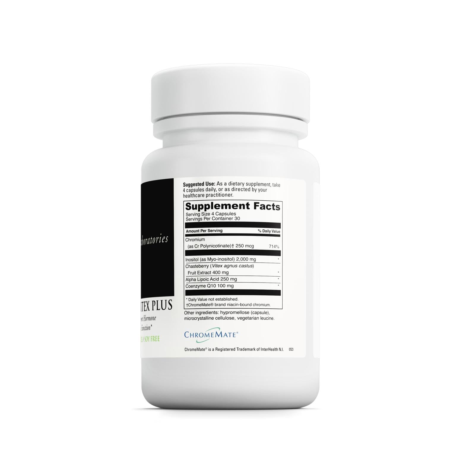 Davinci Inositol + Vitex Plus, etiqueta frontal con información de ingredientes y posibles beneficios.