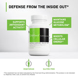 Etiqueta de DAVINCI Alpha Lipoic Acid 300, destaca glutatión y salud celular.