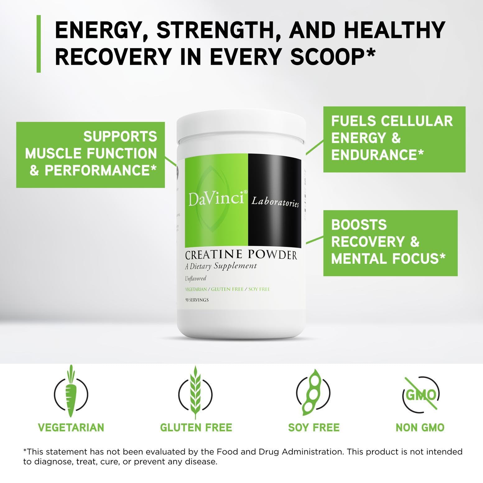 DAVINCI LABS Creatine Powder se mezcla con batidos sin alterar el sabor, facilitando el consumo