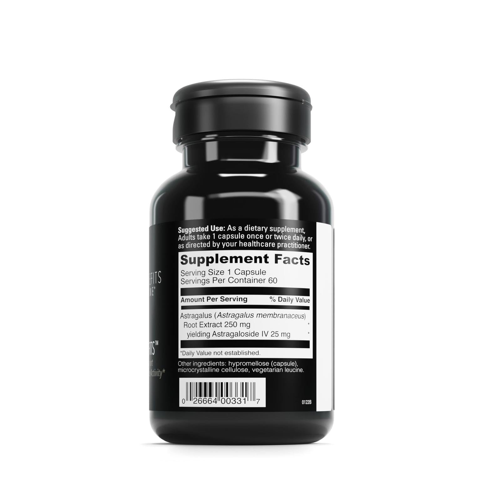 Etiqueta de Beneficios de Telómeros con ingredientes y astrágalo