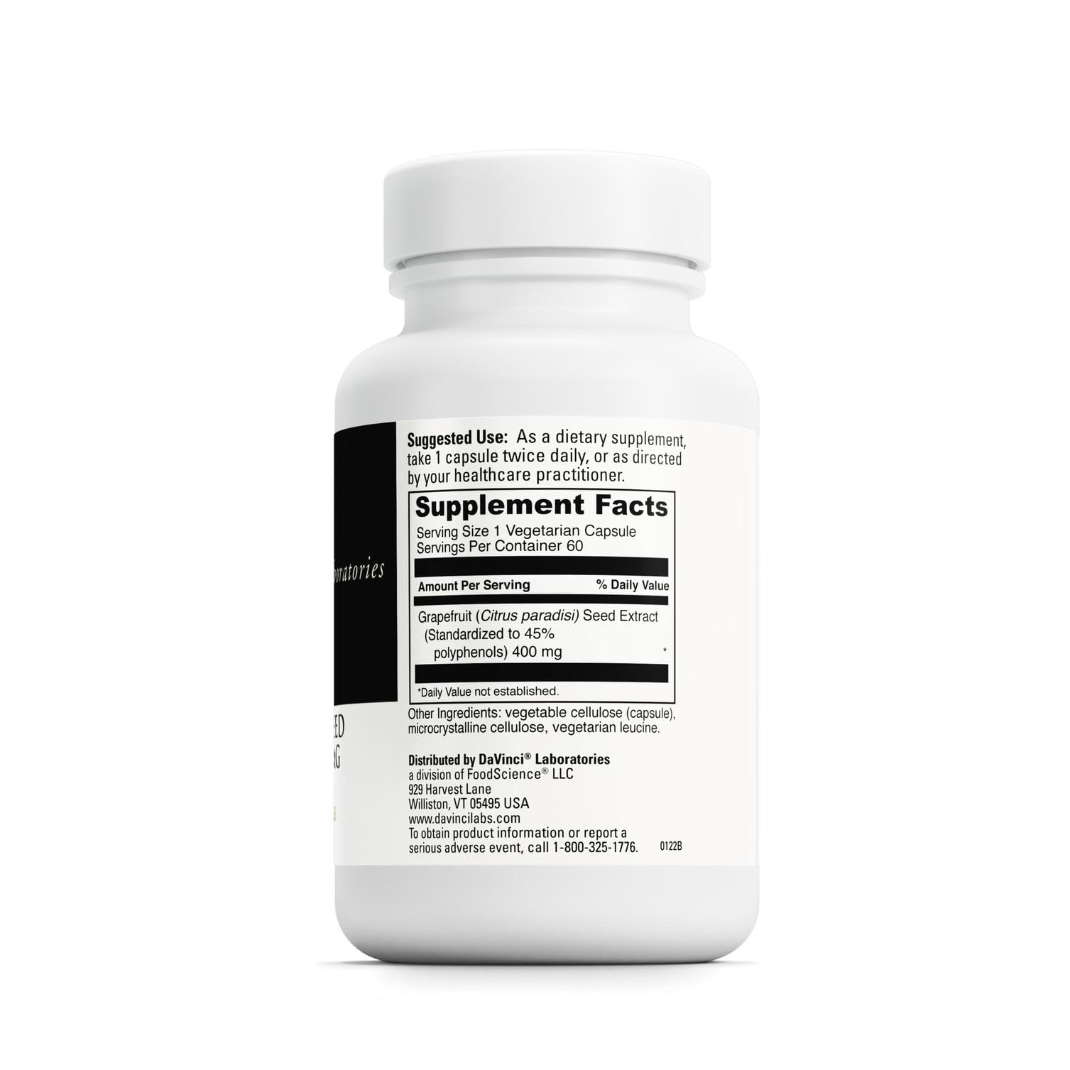 Frasco de extracto de semilla de pomelo de DAVINCI para apoyo digestivo suave.