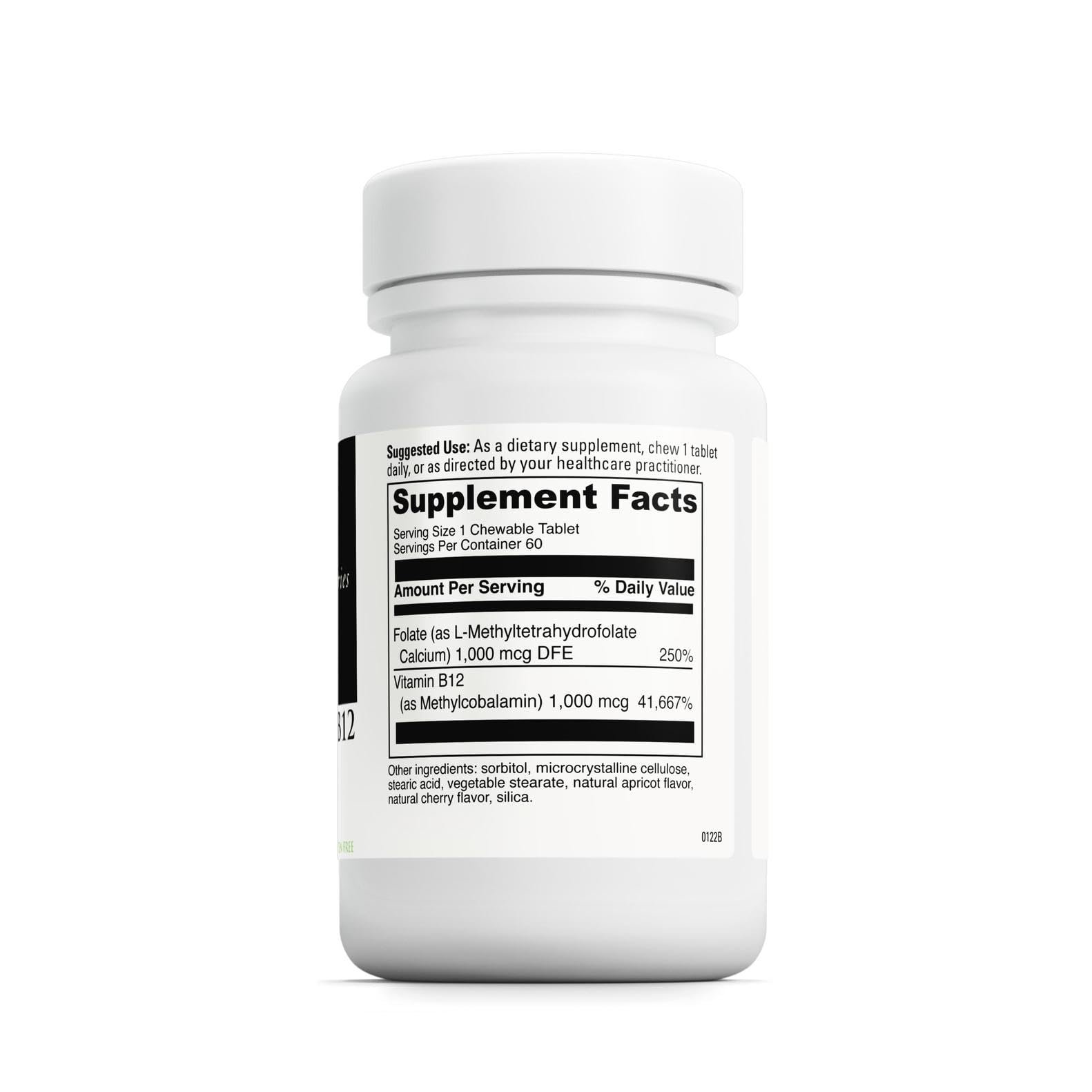 DAVINCI Labs Folato Activo B12 masticable, etiqueta visible, favorece la inmunidad.