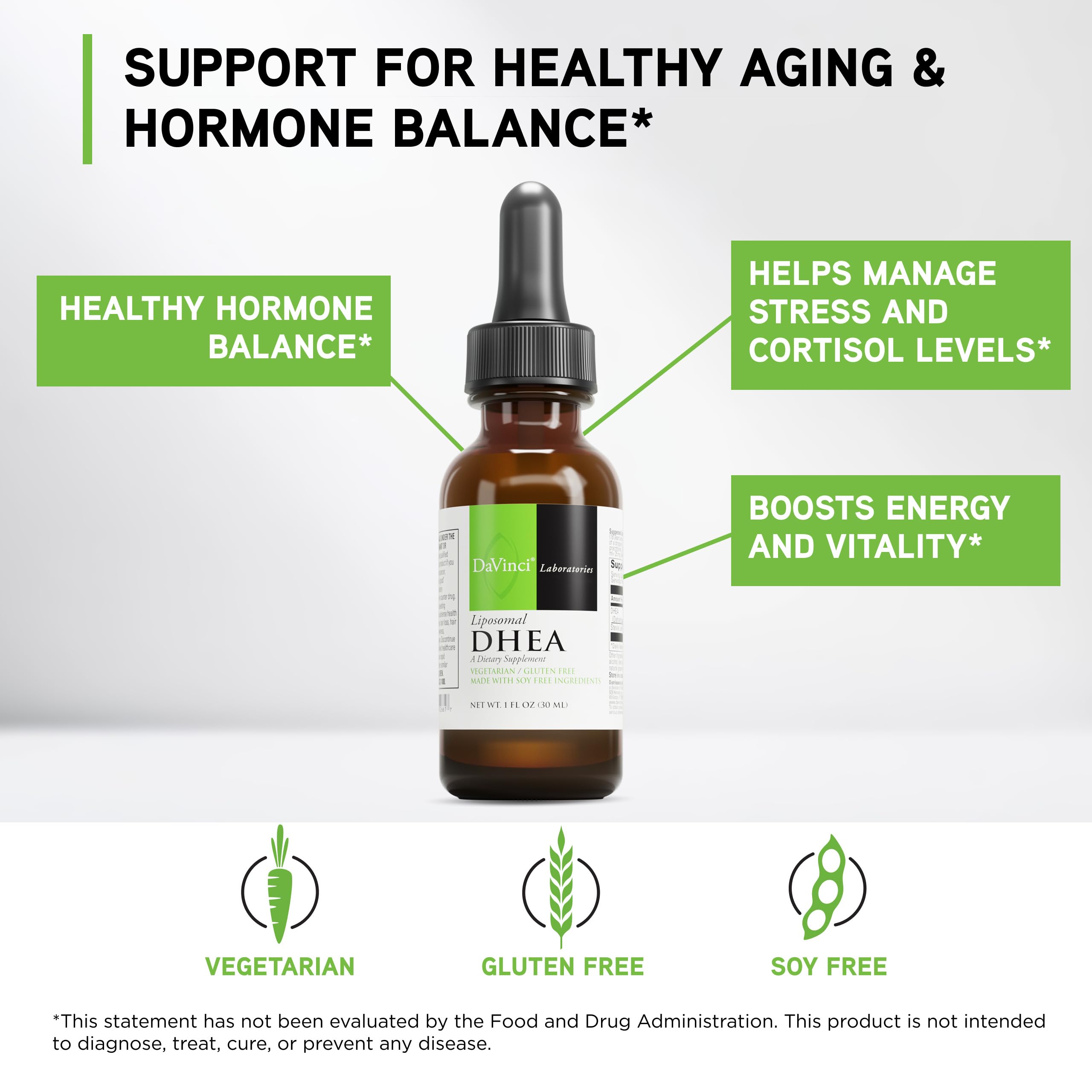 DAVINCI Labs Liposomal DHEA cuenta-gotas, dosificación precisa para conveniencia diaria.