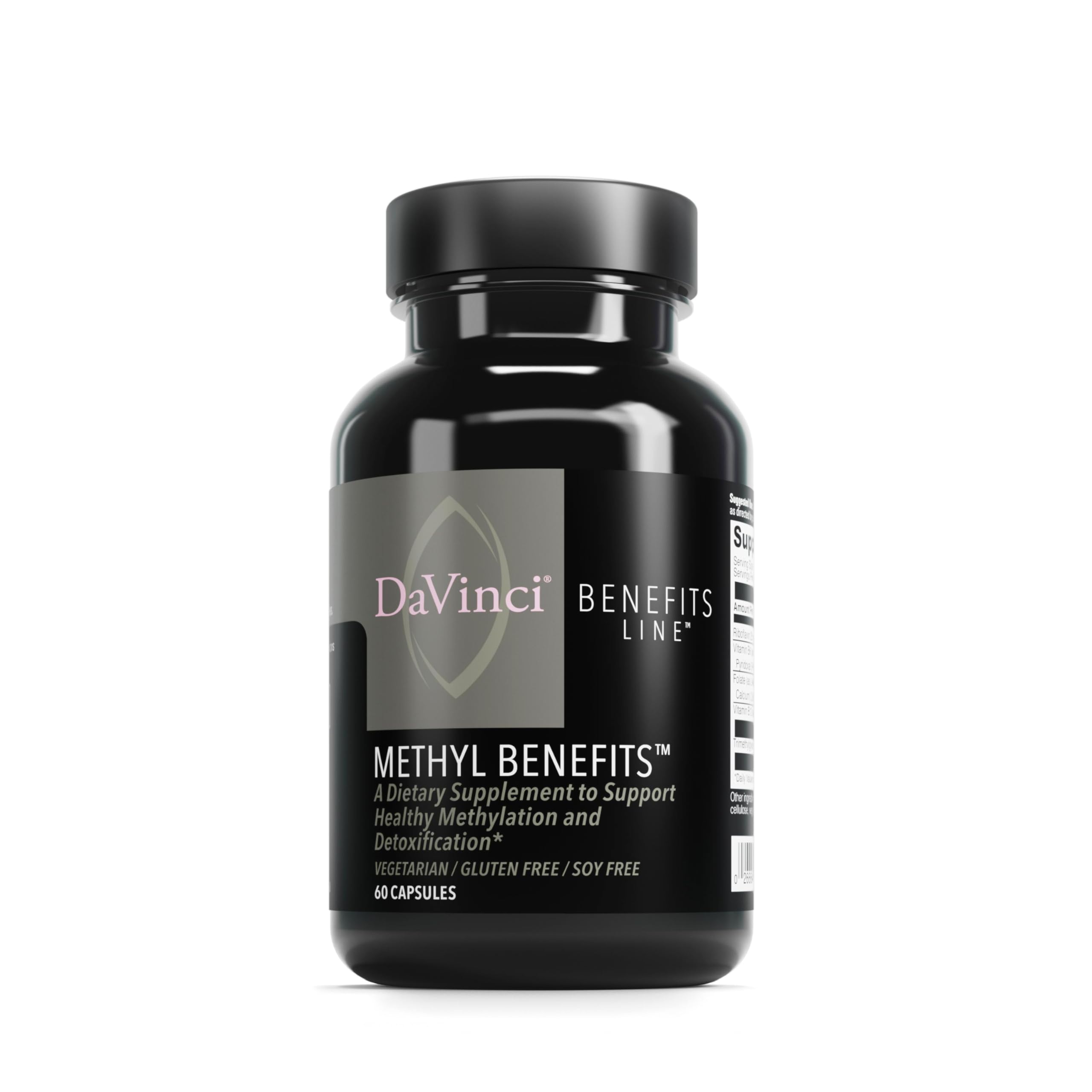 DAVINCI Methyl Benefits en botella, apoyo a methylación y detoxificación.