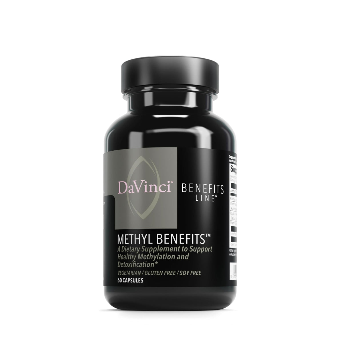 DAVINCI Methyl Benefits en botella, apoyo a methylación y detoxificación.