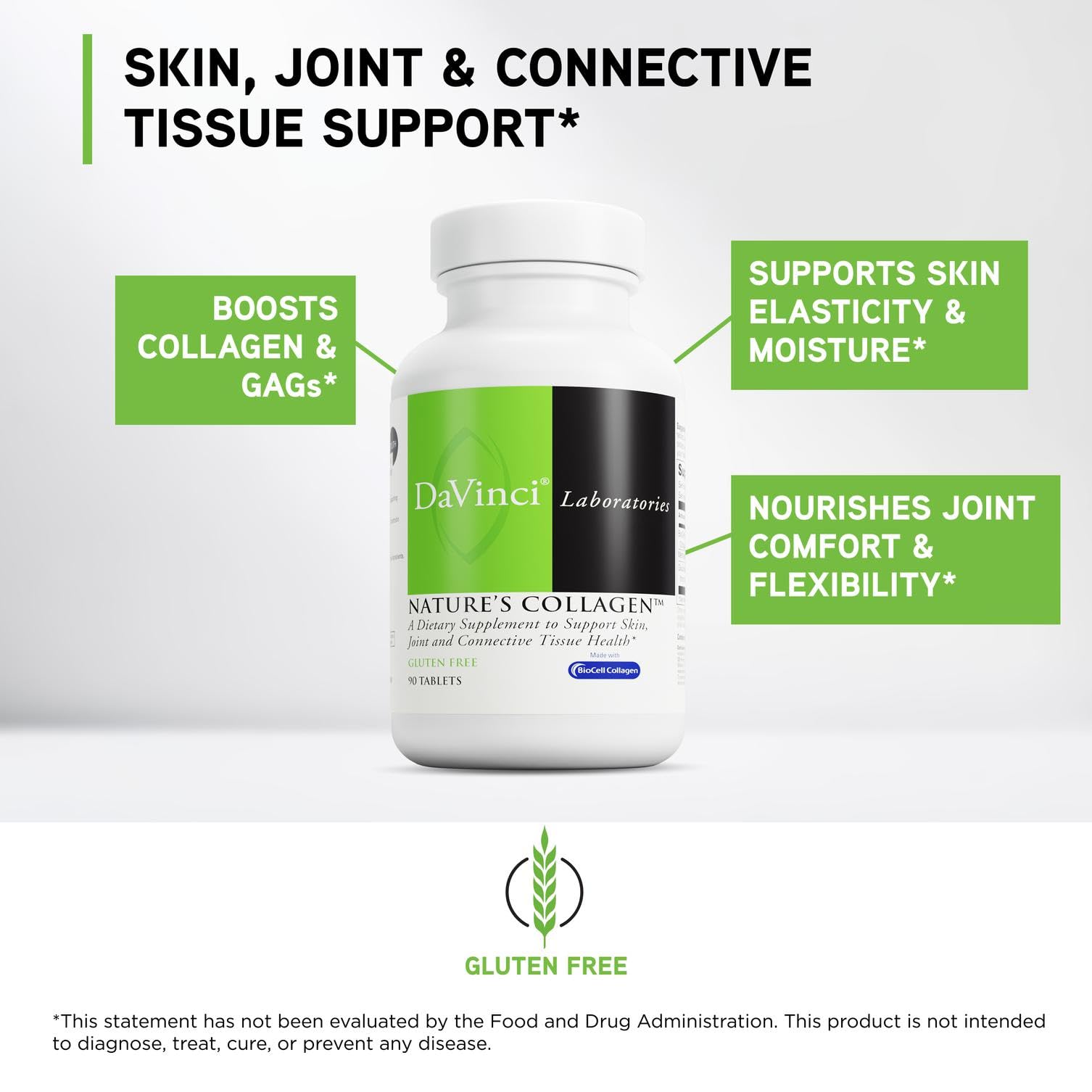 davinci labs natures collagen, etiqueta cercana con información de uso.