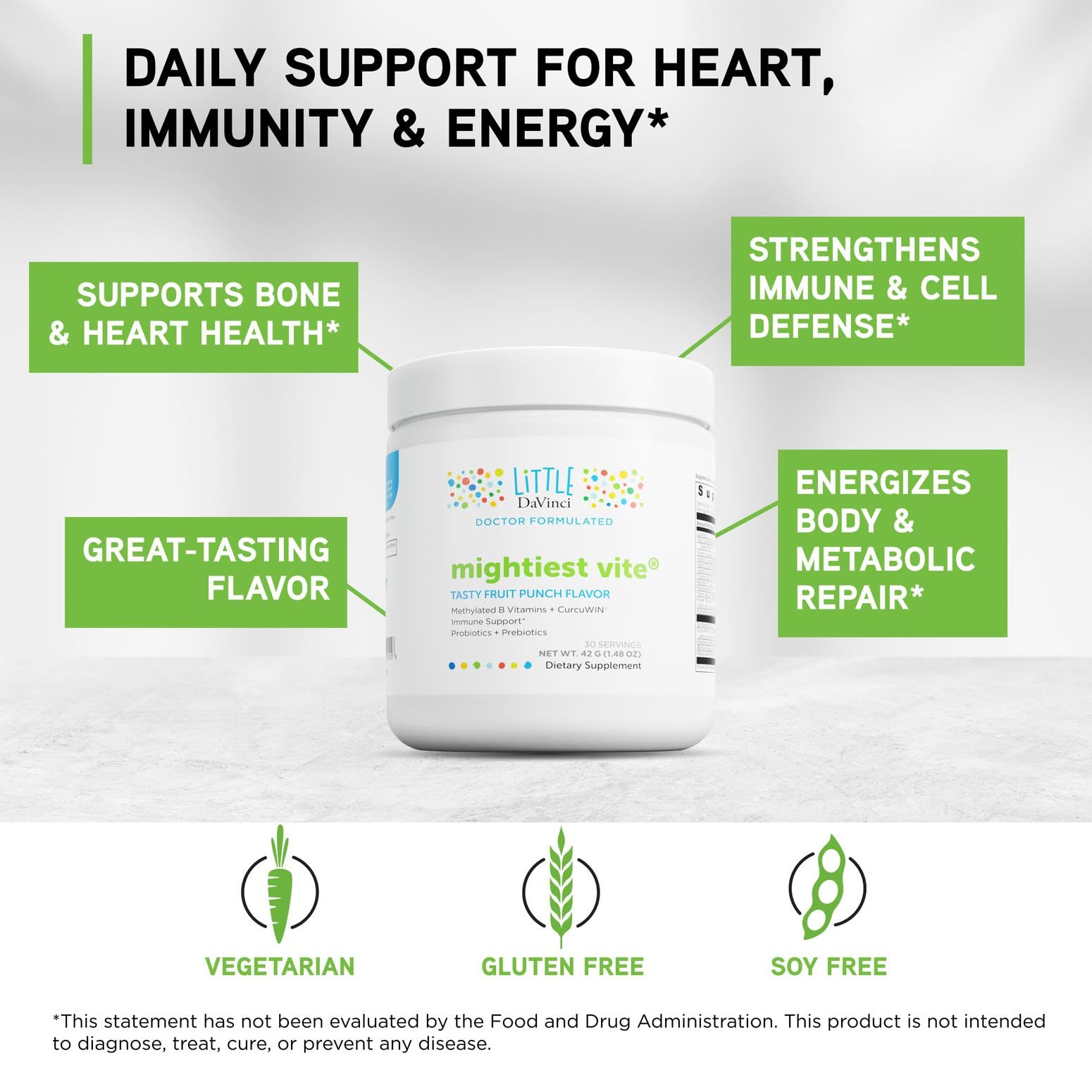 DAVINCI Little Mightiest Vite, probióticos y prebióticos para apoyo digestivo en niños
