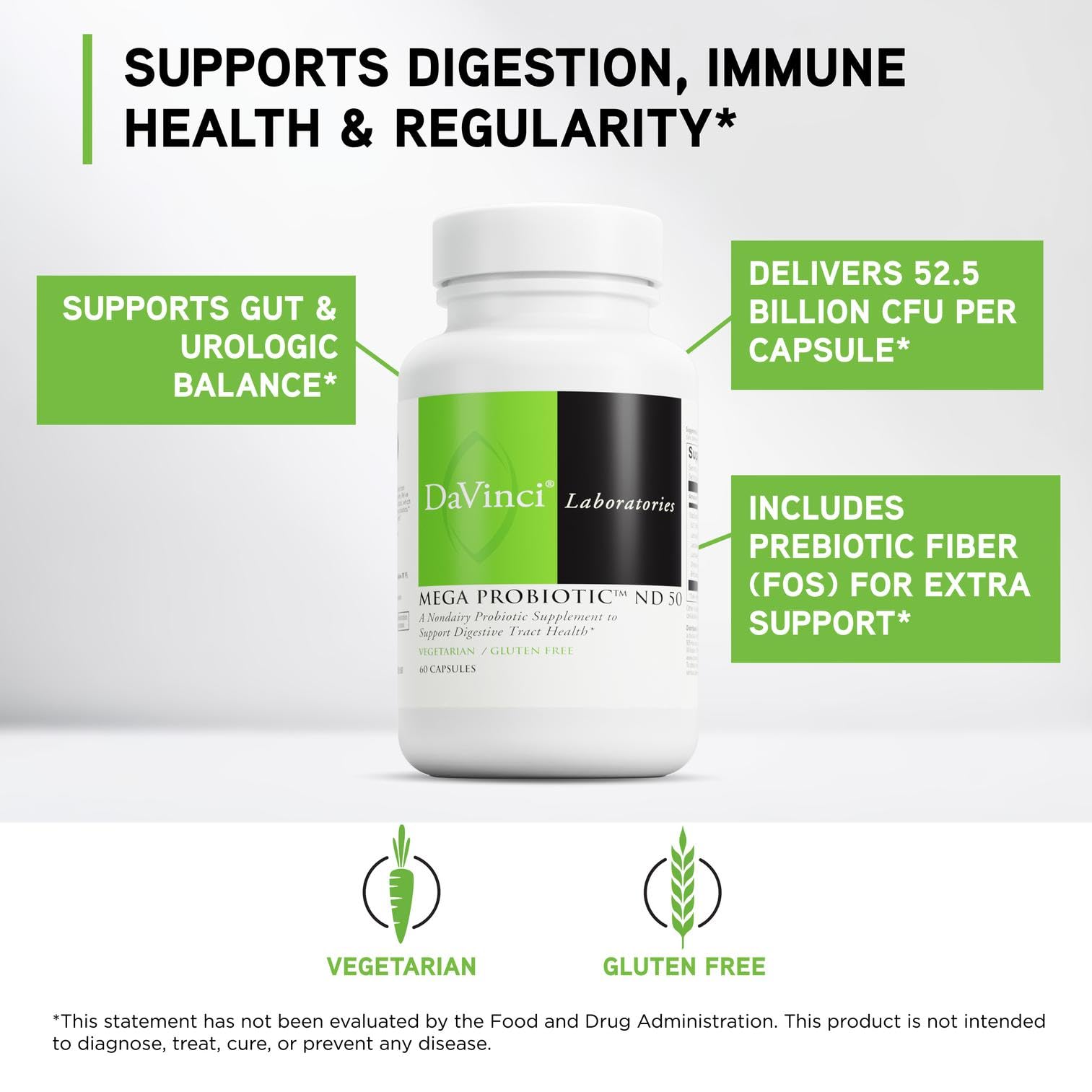 Davinci Mega Probiotic ND50, etiqueta con lista de cepas y pureza