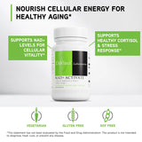 DAVINCI NAD+ Activate, ingredientes visibles: vitamina C y niacina para metabolismo equilibrado.