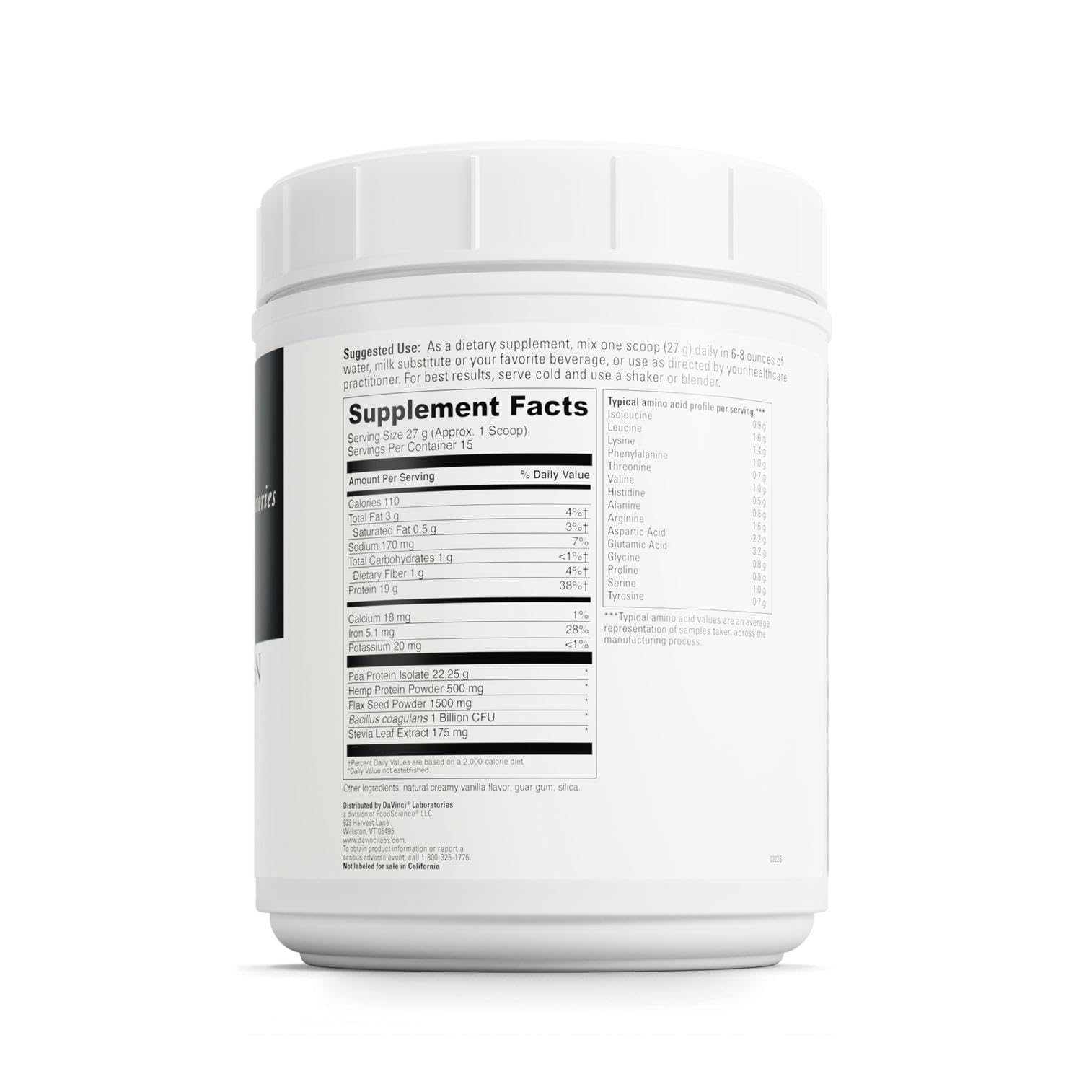 DaVinci Proteína Vegana batido Vanilla, listo para licuadora fácil