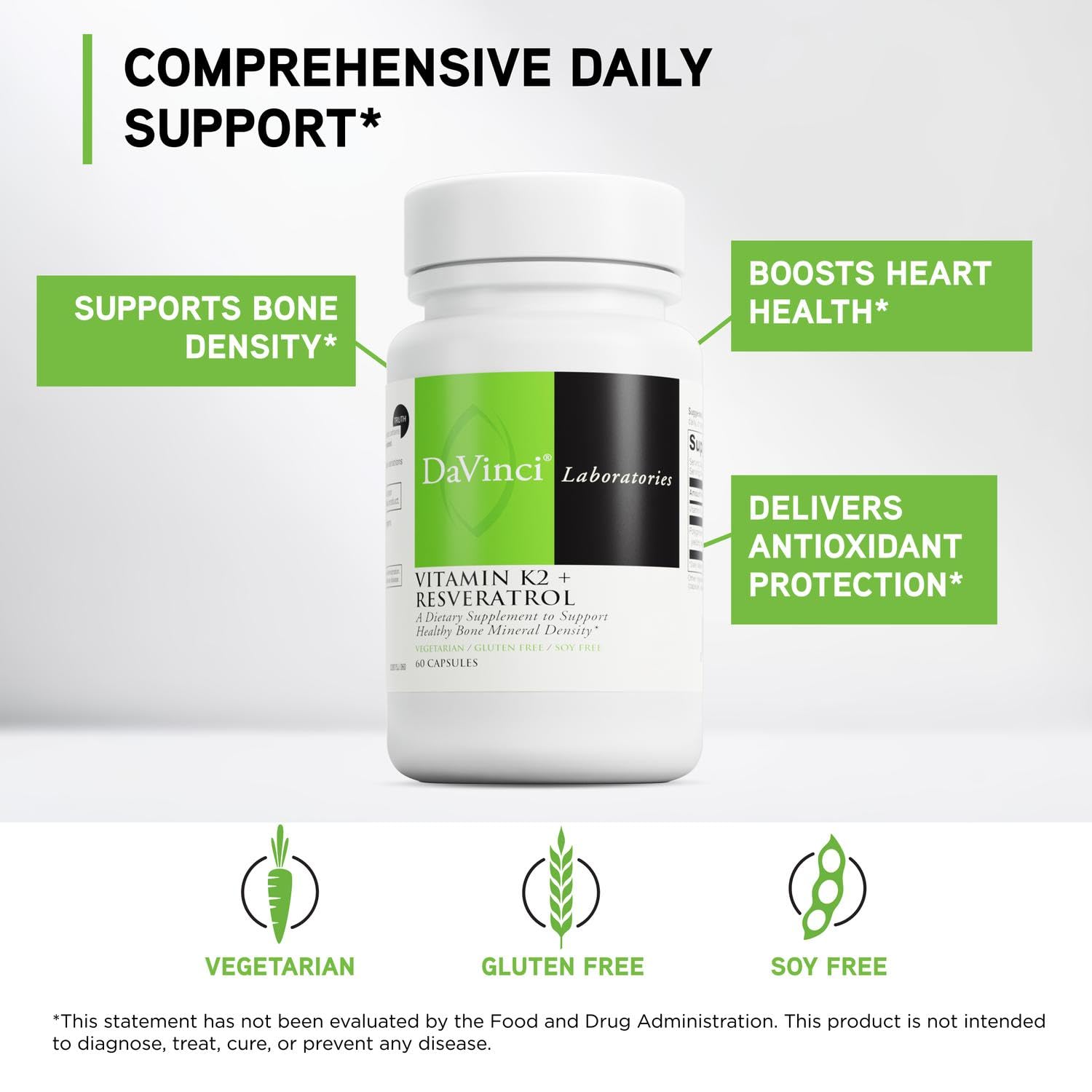 DaVinci Vitamina K2 y Resveratrol: apoyo a la salud cardiovascular y vasos flexibles.