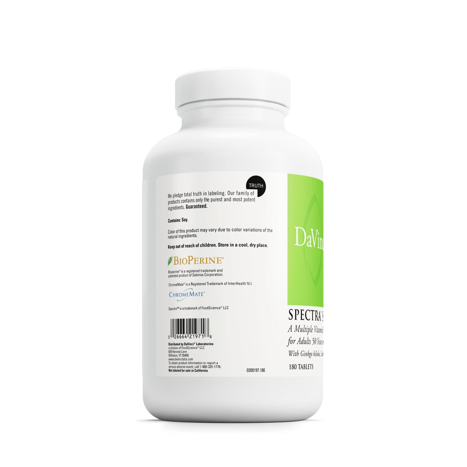 DAVINCI Spectra Senior: etiqueta frontal, claridad de ingredientes