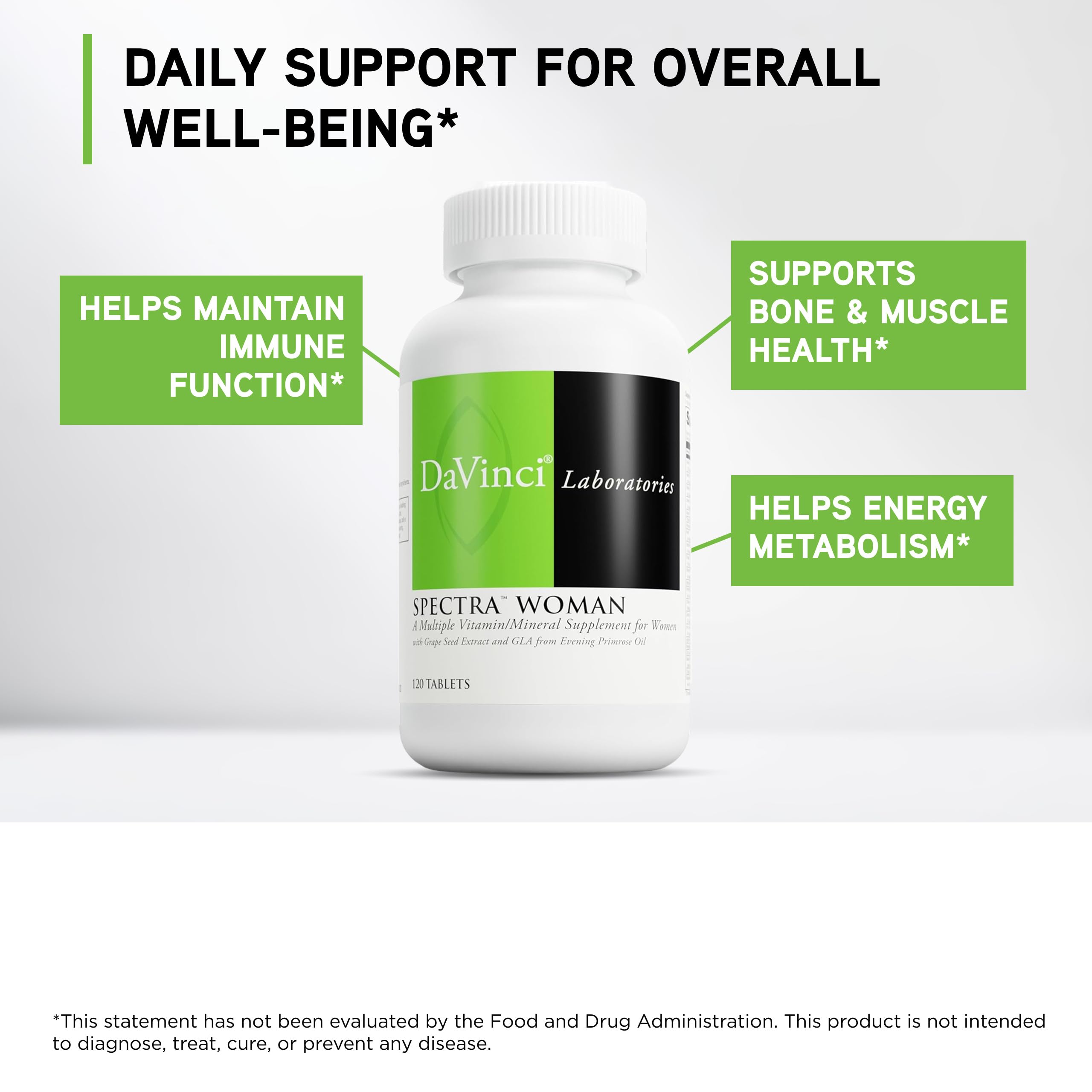 DaVinci Spectra Woman: etiqueta con lista de nutrientes clave.